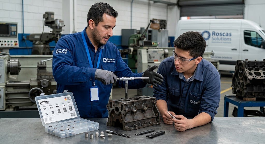 ### Capacitación en Reparación de Roscas en Colombia

Ofrecemos **capacitaciones prácticas en reparación y recuperación de roscas** para talleres, empresas, equipos técnicos y profesionales del sector automotriz, industrial y metalmecánico.

Enseñamos el manejo adecuado de **insertos tipo Helicoil, machuelos, herramientas de instalación y diferentes sistemas de reparación**, incluyendo la correcta selección de medidas y procedimientos de instalación.

Realizamos capacitaciones **en diferentes ciudades de Colombia**, adaptadas a las necesidades y aplicaciones de cada empresa o equipo de trabajo.

**¿Quieres capacitar a tu equipo? Contáctanos y programemos una capacitación.**
